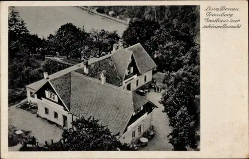 Ak Linz an der Donau Oberösterreich, Gasthaus zur schönen Aussicht, Luftbild