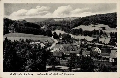 Ak Niederwürzbach Blieskastel im Saarland, Teilansicht mit Strandbad