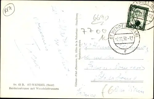 Ak Sankt Wendel im Saarland, Partie an der Balduinstraße mit Wendelsbrunnen