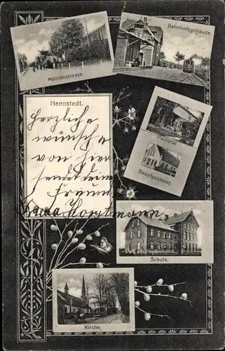 Ak Hennstedt in Dithmarschen, Pastorat, Mühlenstraße, Kirche, Schule