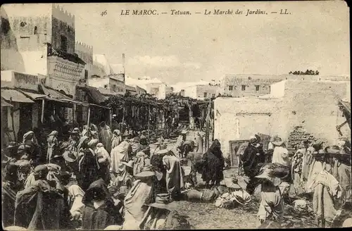 Ak Tetuan Marokko, Le Marché des Jardins, Anwohner auf dem Markt