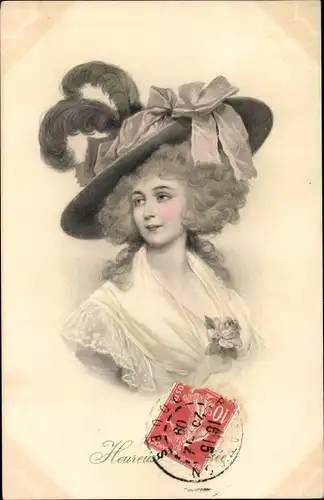 Künstler Ak Frauenportrait, Damenhut, Munk Nr 380
