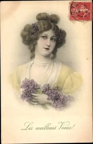 Ak Portrait einer Frau mit Blumen, Perlen