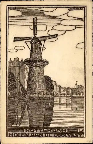 Künstler Ak Rotterdam Südholland Niederlande, Molen aan de Coolvest