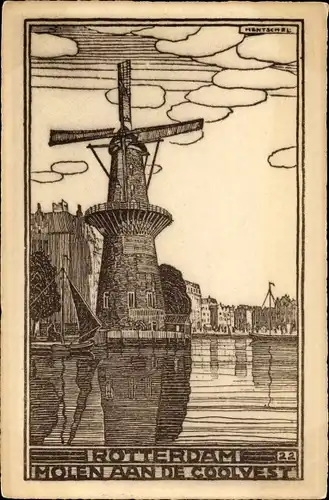 Künstler Ak Rotterdam Südholland Niederlande, Molen aan de Coolvest