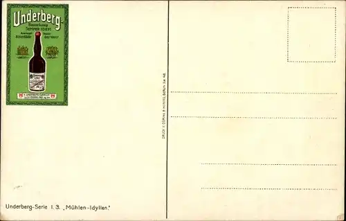 Ak Reklame, Underberg Serie I 3, Mühlen Idylle, Wassermühle