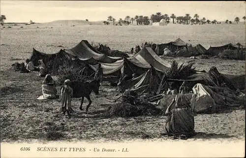 Ak Scenes et Types, un Douar, Zeltlager in der Wüste, Maghreb