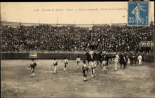 Ak Corrida de Muerta, Paseo, Course espagnole, Entree de la Cuadrille, Stierkampf