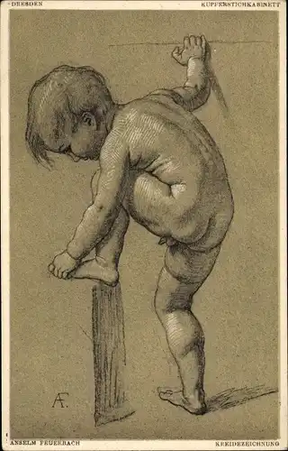 Künstler Ak Feuerbach, Anselm, Kreidezeichnung von einem Kind