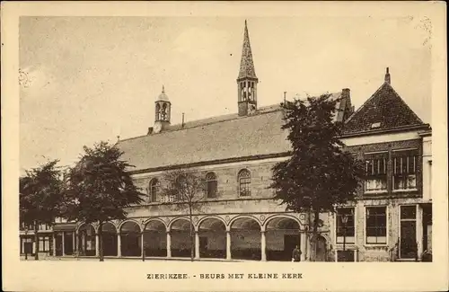 Ak Zierikzee Zeeland, Beurs met kleine Kerk