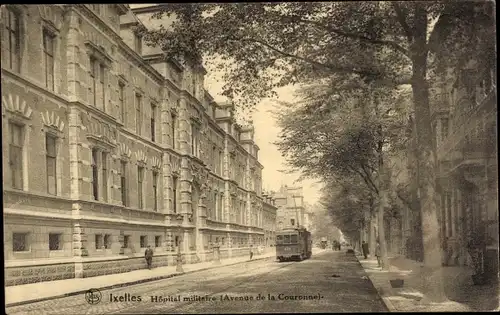Ak Ixelles Elsene Bruxelles Brüssel Belgien, Hopital militaire, Straßenbahn