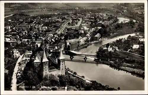 Ak Rochlitz an der Mulde, Fliegeraufnahme vom Ort, Schloss