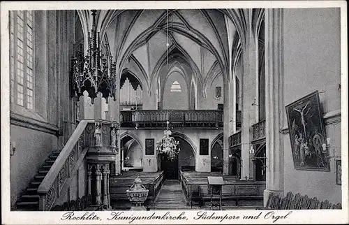 Ak Rochlitz an der Mulde, Kunigundenkirche, Südempore und Orgel