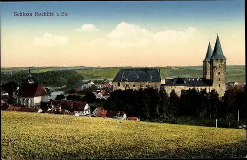 Ak Rochlitz an der Mulde, Schloss, Petrikirche, Panorama