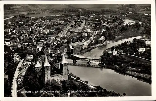 Ak Rochlitz an der Mulde, Schloss, Fliegeraufnahme vom Ort