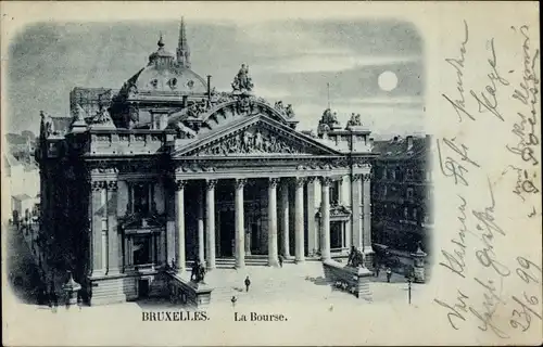 Mondschein Ak Bruxelles Brüssel, La Bourse