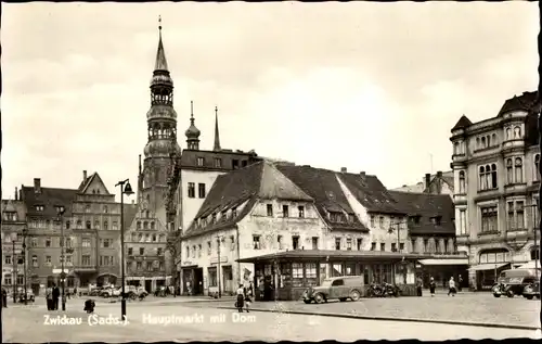 Ak Zwickau Sachsen, Hauptmarkt, Dom, Geschäfte, Kiosk