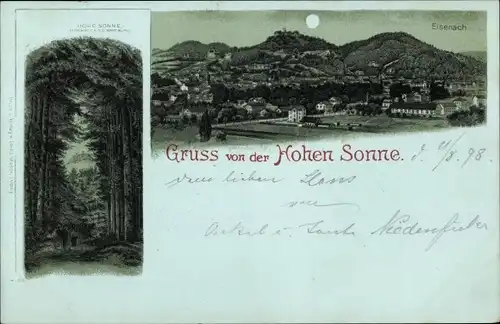 Mondschein Litho Lutherstadt Eisenach in Thüringen, Hohe Sonne, Ortsansicht