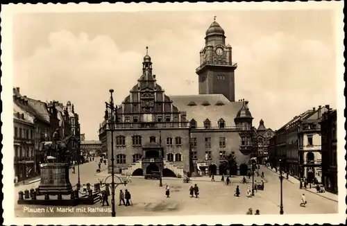 Ak Plauen im Vogtland, Markt mit Rathaus