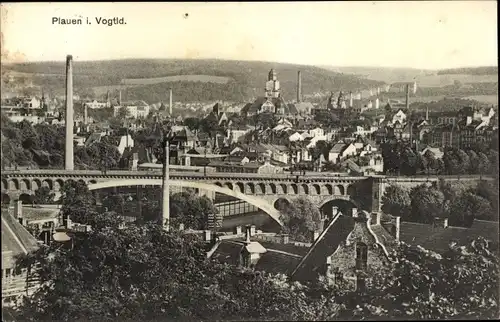 Ak Plauen im Vogtland, Gesamtansicht, Brücke