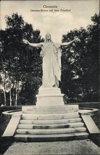 Ak Chemnitz Sachsen, Christusstatue auf dem Neuen Friedhof