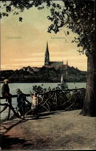 Ak Chemnitz Sachsen, Schlosskirche, Kinder, Segelboot