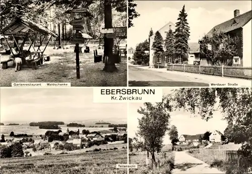 Ak Ebersbrunn Lichtentanne in Sachsen, Werdauer Straße, Waldschenke, Panorama von der Ortschaft