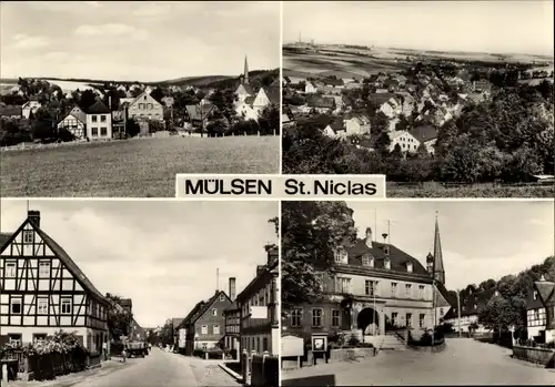 Ak St Niclas Mülsen Sachsen, Teilansichten, Straßenpartien, Panorama