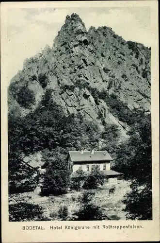 Ak Thale im Harz, Bodetal, Hotel Königsruhe mit Rosstrappenfelsen