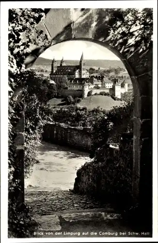 Ak Schwäbisch Hall in Württemberg, Blick von der Limpurg auf die Comburg durch Tor