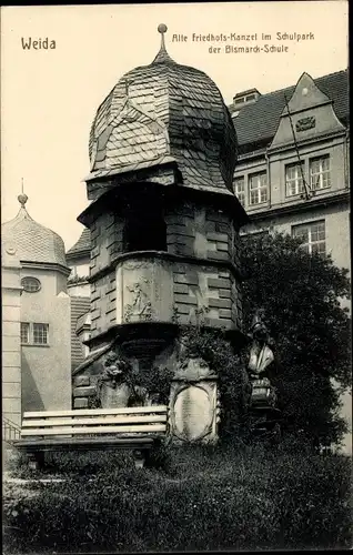 Ak Weida in Thüringen, Alte Friedhofskanzel im Schulpark der Bismarckschule