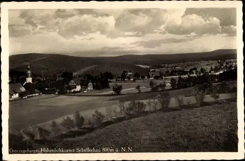 Ak Schellerhau Altenberg im Erzgebirge, Panorama mit Kirche