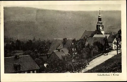 Ak Schellerhau Altenberg im Erzgebirge, Teilansicht vom Ort, Kirche