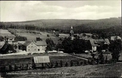 Ak Schellerhau Altenberg im Erzgebirge, Blick auf Kulturhaus und Kirche