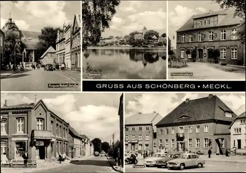 Ak Schönberg in Mecklenburg, August-Bebel-Straße, Oberteich, Heimatmuseum, Ernst-Thälmann-Straße