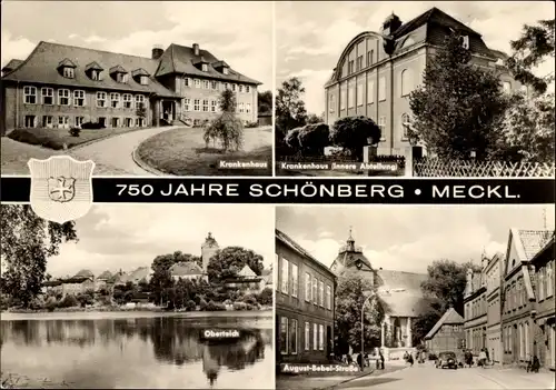 Ak Schönberg in Mecklenburg, Krankenhaus (Innere Abteilung), Oberteich, August-Bebel-Straße