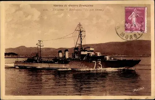 Ak Französisches Kriegsschiff, Boulonnais, Torpilleur
