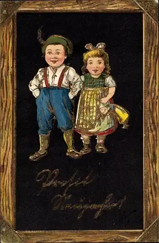 Präge Passepartout Ak Glückwunsch Neujahr, Kinder-Portrait