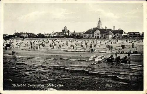 Ak Świnoujście Swinemünde Pommern, Strandleben, Kurhaus