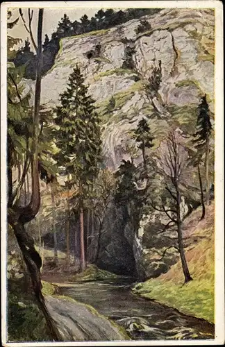 Ak Vilémovice u Macochy Südmähren, Macocha, Ausmündung d. Punkvaflusses a. d. Wasserdomen