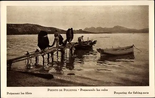 Ak Pollença Pollensa Mallorca Balearische Inseln, Preparando las redes