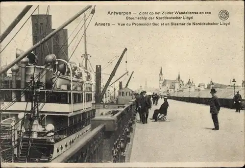 Ak Antwerpen Anvers Flandern, Vue du Promenoir et un Steamer