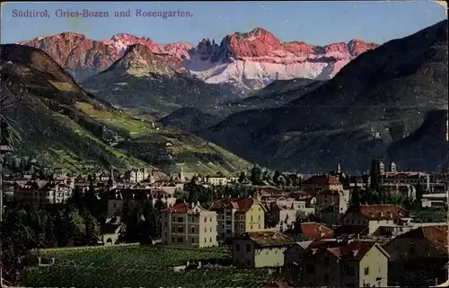 Ak Gries Bozen Bolzano Südtirol, Totale, Rosengarten