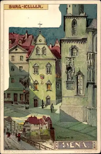 Künstler Litho Stagura, Albert, Jena Thüringen, Partie am Burgkeller