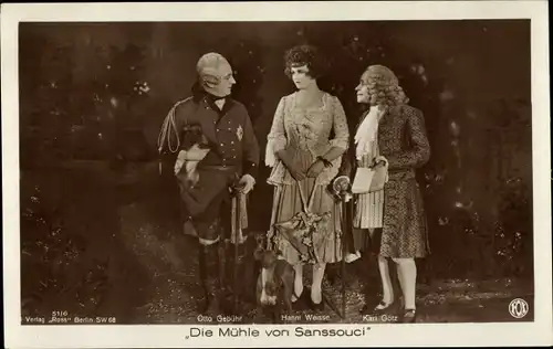Ak Filmszene Die Mühle von Sanssouci, Schauspieler Otto Gebühr, Karl Götz, Hanni Weisse