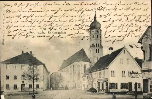 Ak Aichach in Schwaben, Schlossplatz, Kirchturm