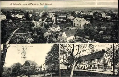 Ak Röhrsdorf Klipphausen in Sachsen, Gasthaus, Kirche, Totalansicht