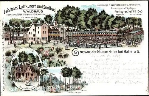 Litho Dölauer Heide Halle an der Saale, Leistners Luftkurort und Solbad Waldhaus