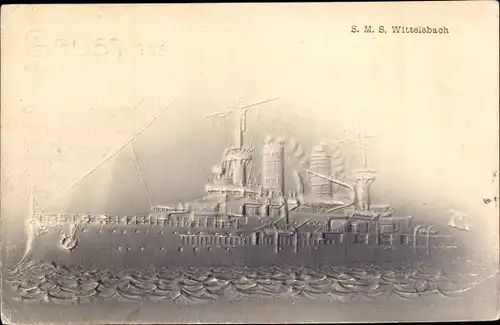 Präge Litho Deutsches Kriegsschiff, SMS Wittelsbach, Linienschiff