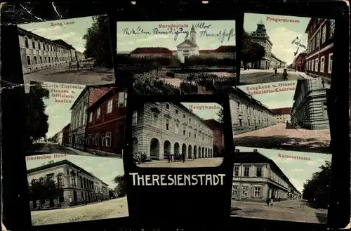Ak Terezín Theresienstadt Region Aussig, Paradeplatz, Deutsches Haus, Kaiserstraße, Pragerstraße